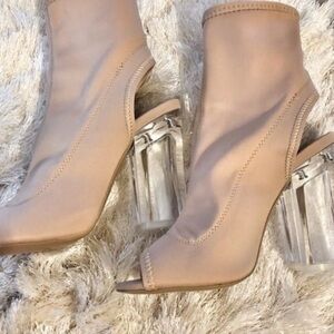 Chic Tan Peep-Toe Ankle Boots with Clear Heels